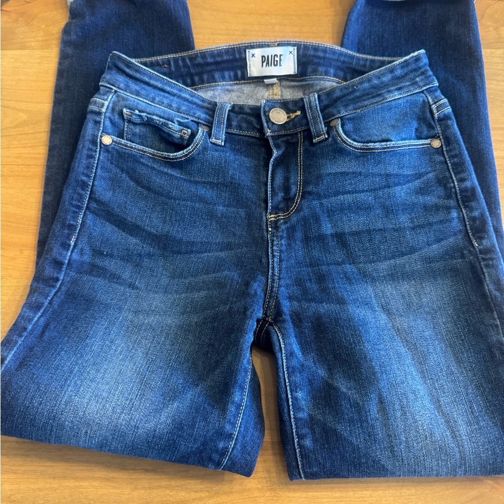 PAIGE Blue Straight Leg Jeans with Classic Style